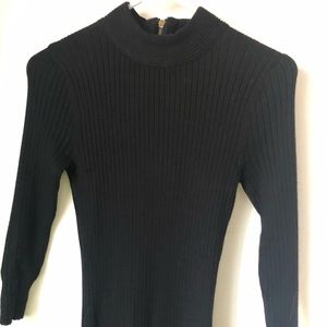 Long Sleeve Form Fitting Black Midi Sweater Dress